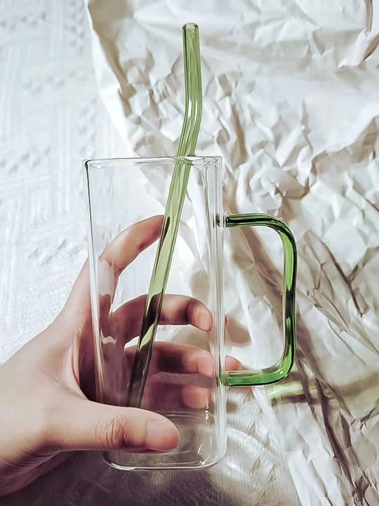 380ml Square High-quality borosilicate 6 colored beer glass cup with color handle single wall glass for milk juice beer