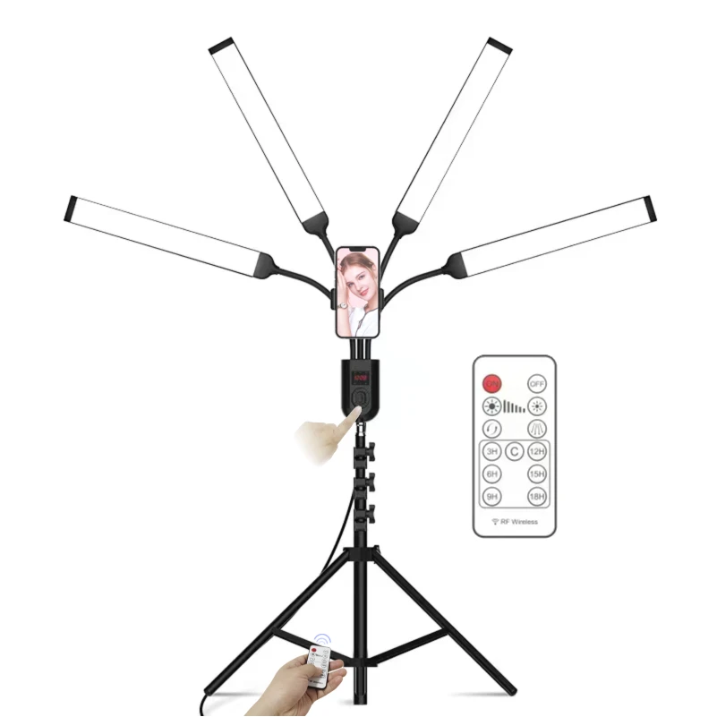 4 Tube Led Video Light Studio Professional Live Streaming Photography Tripod Four Arm Phone Filling Led Light For Video Shooting