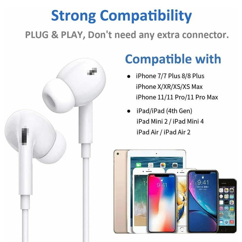 Hot selling for iPhone Earphones in Ear Wired Earbuds Headphones with Mic Volume Remote for iPhone 12/13/14 Pro Max - White