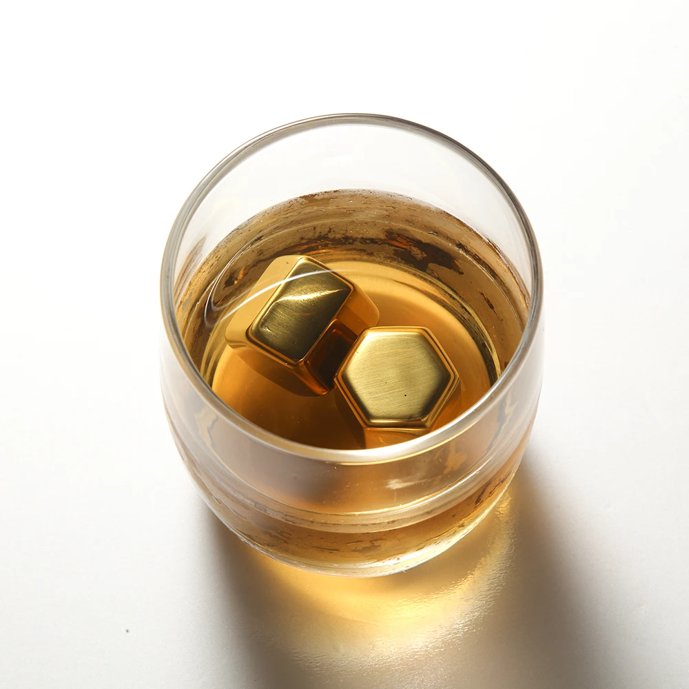 
New arrival hexagon shape stainless steel reusable whiskey chilling stone for drinks 