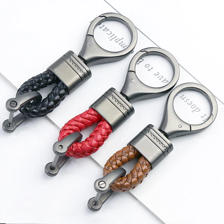 Promotional new braided rope pu print key ring  buckle bag carabiners wristlet keychain metal leather keychain accessories