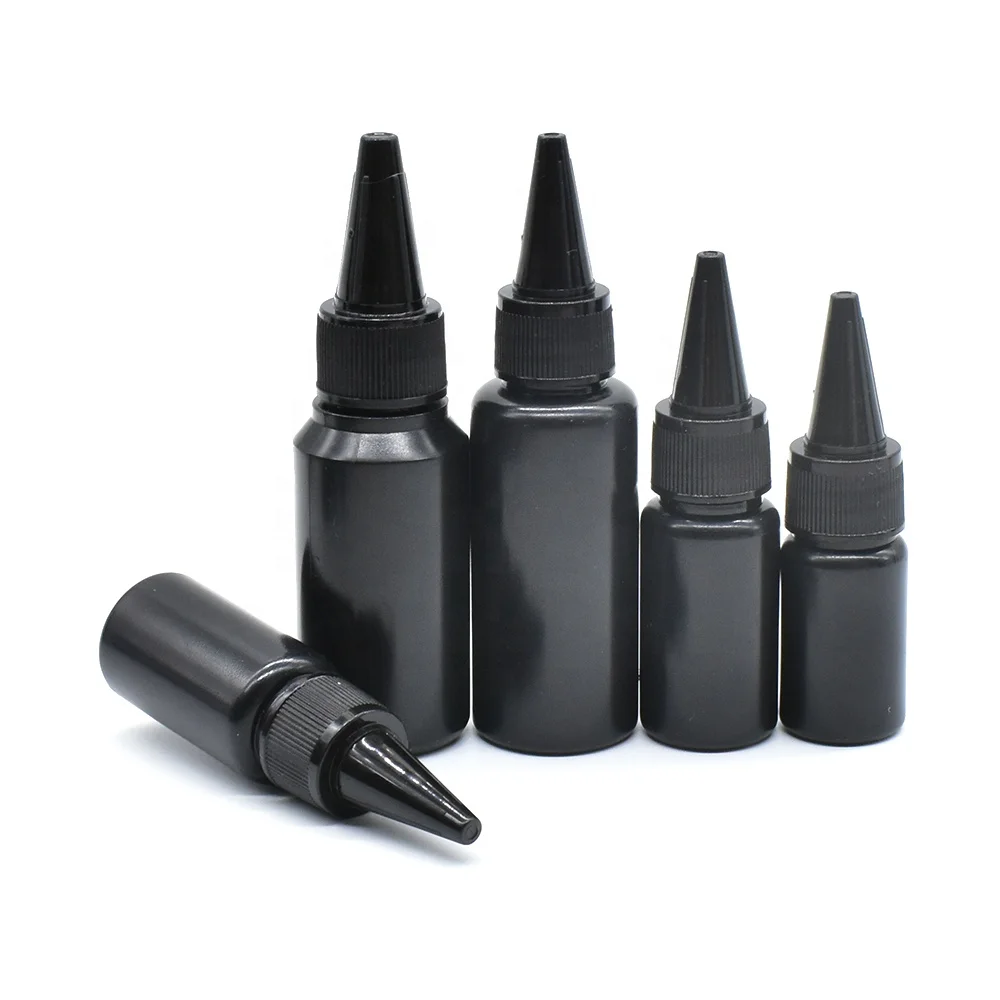 refillable Black PE plastic ink pigment applicator bottle 50ml 150ml 250ml plastic glue paint bottle with tip cap