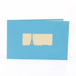 3D greeting card blue Eiffel Tower papercuting origami gift pop up cards