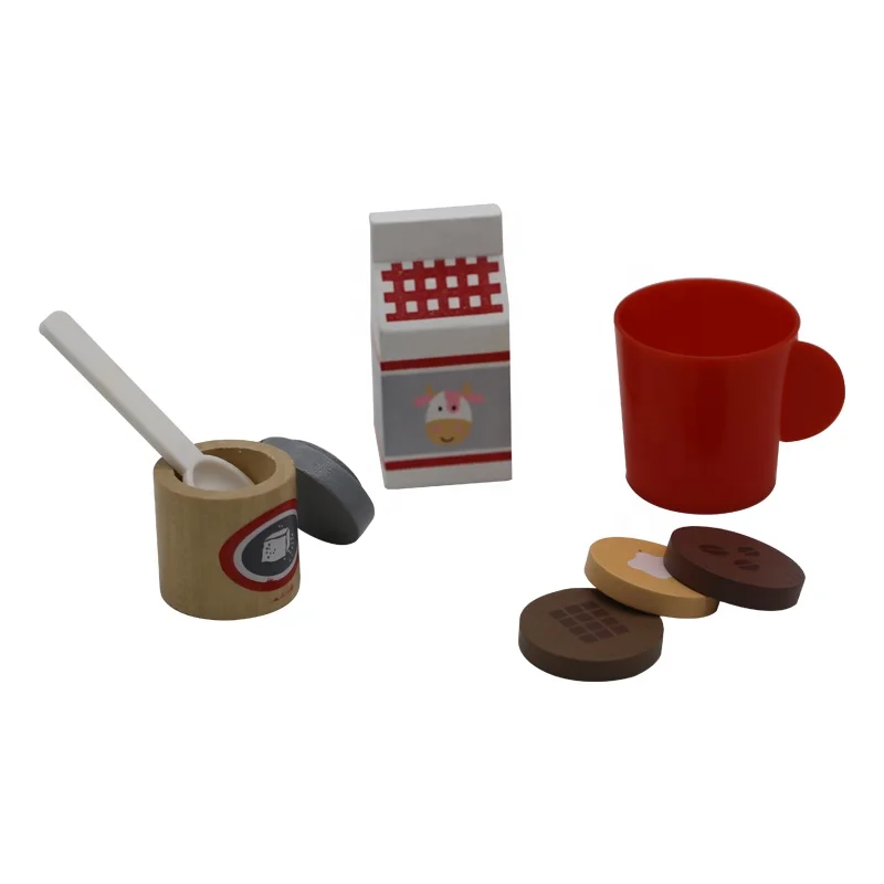 High quality wooden 3D modle kids pretending game Coffee maker toy wooden toy coffee pot for kids