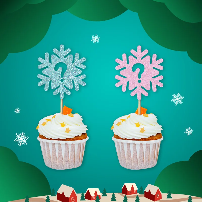 Snowflake Question Mark Cupcake Toppers Glitter Winter Snowflake Gender Reveal Cupcake Pick Decorations for Party Decorations