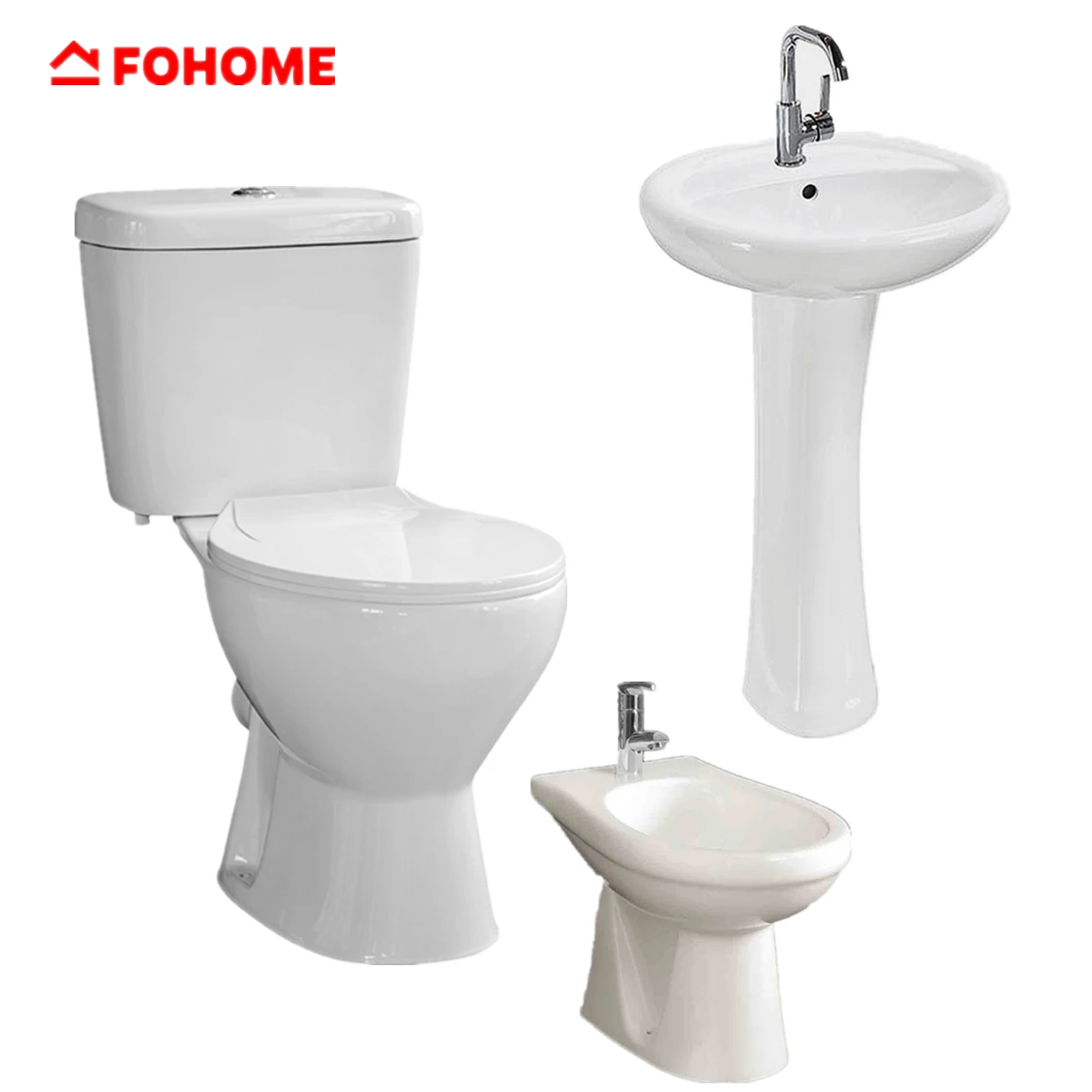 Complete oval shape sets washdown two piece toilet with pedestal basin toilet bidet set