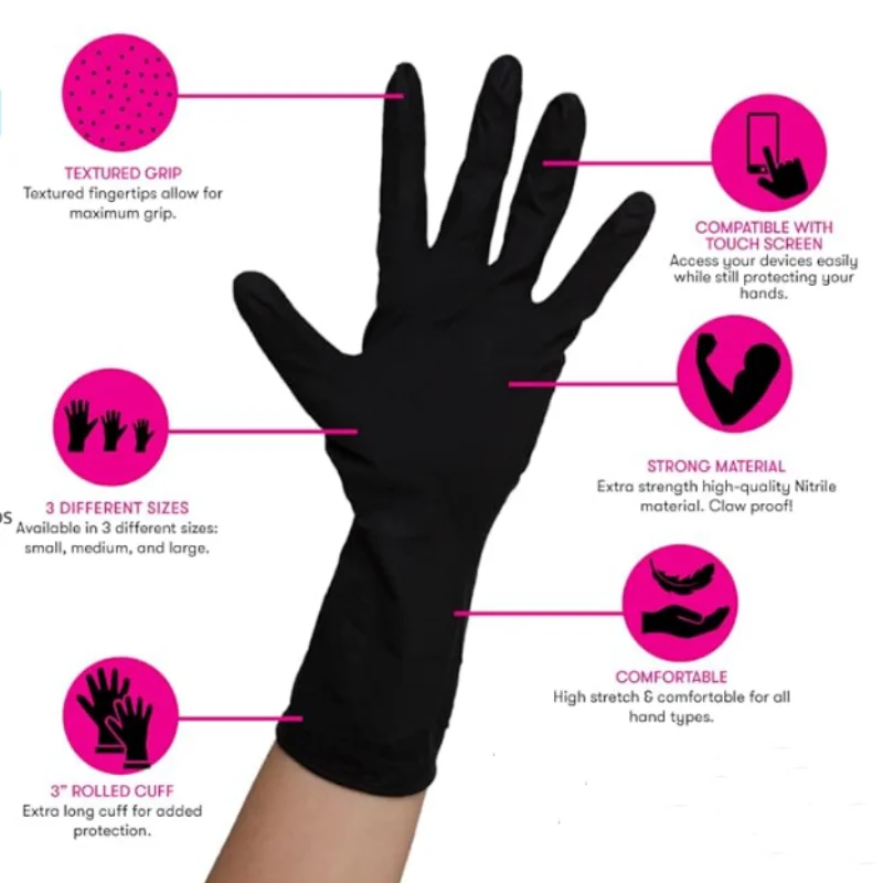 Powder Free Nitrile Gloves   Black Gloves Disposable Latex Free Non Latex Gloves
