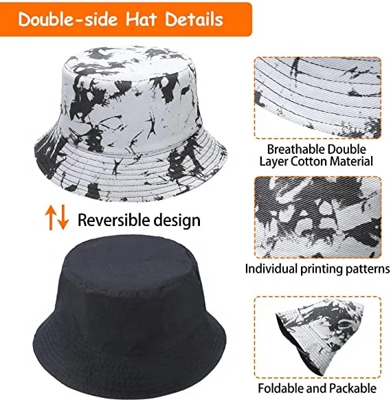 Wholesale Embroidery Designer Custom Reversible Cotton Fisherman Tie-Dye And Pastel Women Man Double Sided Tie Dye Bucket Hat
