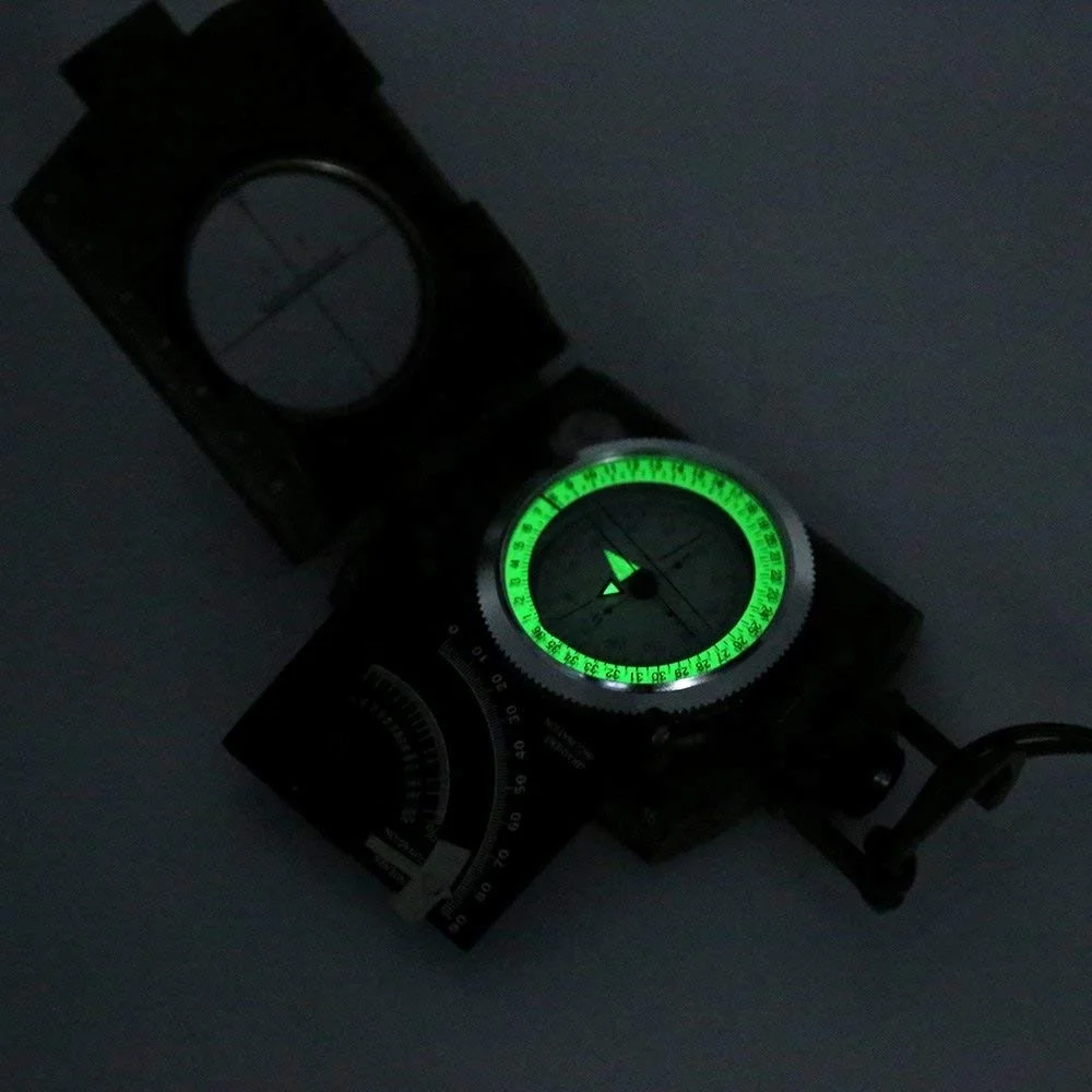 Multifunctional Compass for Hiking, Metal Waterproof High Accuracy Lensatic Compass with Clinometer for Hiking