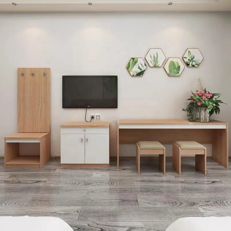 Modern Design Hotel Room Furniture Set Wooden Panel Bedroom Sets Wardrobe Table Sets