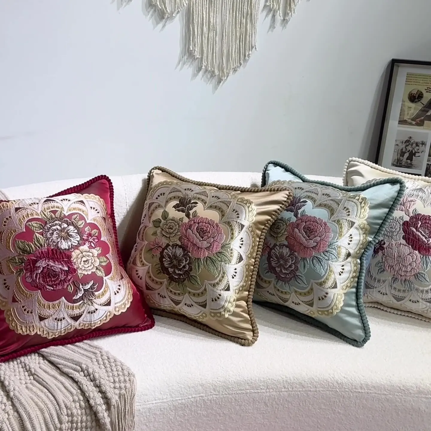 Ready-made high quality Vintage Embroidered Cushion Cover, Sofa Decoration Pillow Cover for Living Room