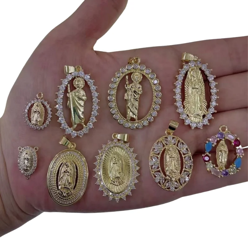 Wholesale Cheap Gold Plated Maria Pendant Jewelry Copper Inlaid Zircon Jesus Pendant Necklace