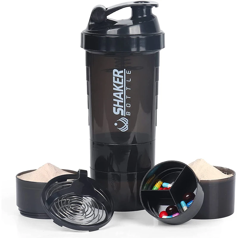 3 Layers Shaker Protein Bottle Powder Shake Cup Large Capacity Plastic Water Bottle with Storage Container