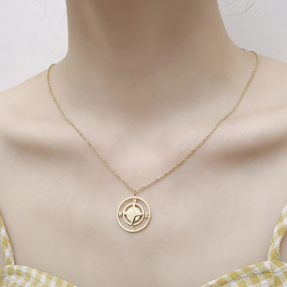 High Quality Stainless Steel Gold Plated Digital Compass Necklace Orientation Necklace For Women Men