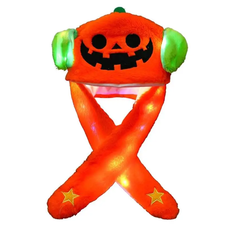 2021 New Style Plush Jumping Ear Hats Christmas Halloween Led Funny Ghost Pumpkin Monster Ear Moving Hat