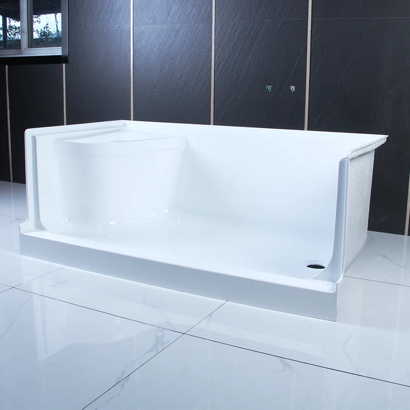 6032 white acrylic corner shower base with left or right seat  ADA shower tray
