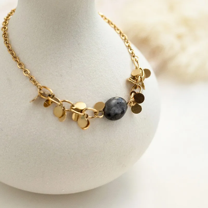 Stainless Steel Natural Stone Charm Bracelets Turquoise Pendant non fading 18 K gold versatile folding bracelet for women