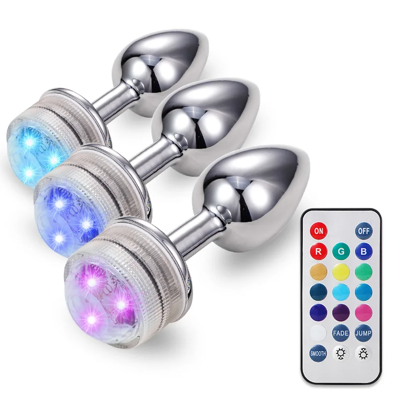 
Metal BDSM Adult Game Lamp Sex Toys Wireless Remote Controlled Rainbow Lamp Anal Light Up Led Butt Plug 