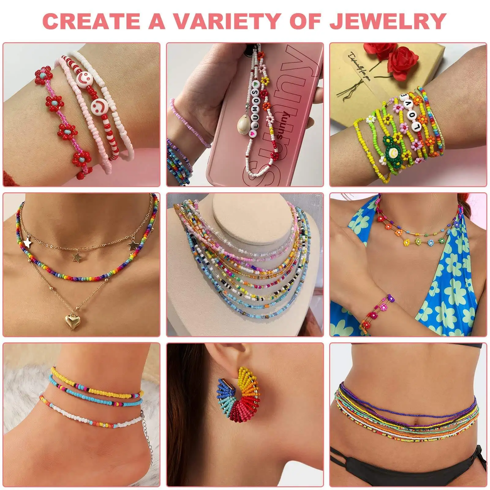 Wholesale 2mm Glass Crystal Seed Rice Beads Kit Beaded Bracelet Necklace Jewellery Accessories Set For Diy Jewelry Craft Making