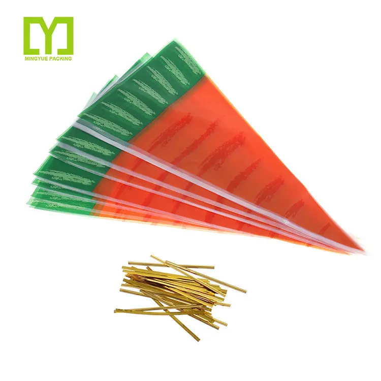 Easter Carrot Candy Pastry Cellophane Bag Kids Birthday Party Decoration Clear OPP Plastic Sweet Cone Bag
