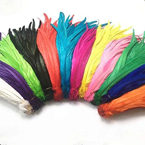 100Pcs 10-12Inch/25-30cm  Colorful Dyeing Cock Chicken pheasant Rooster Tail Natural Feathers DIY Crafts