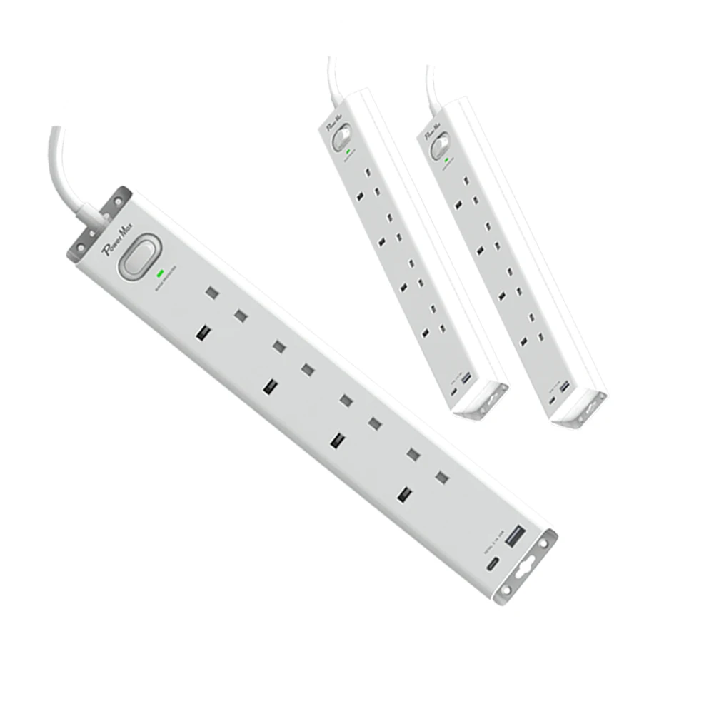 UK Extension Lead way, Extension socket 4 Gang BS CE UK Socket outlet 2 M Double 13 A BS 1363 wall socket with 2USB wall charger