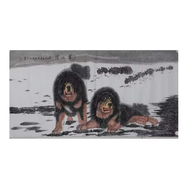 Hand-painted Tibetan mastiff Chinese painting animal ink painting central hall office hanging picture