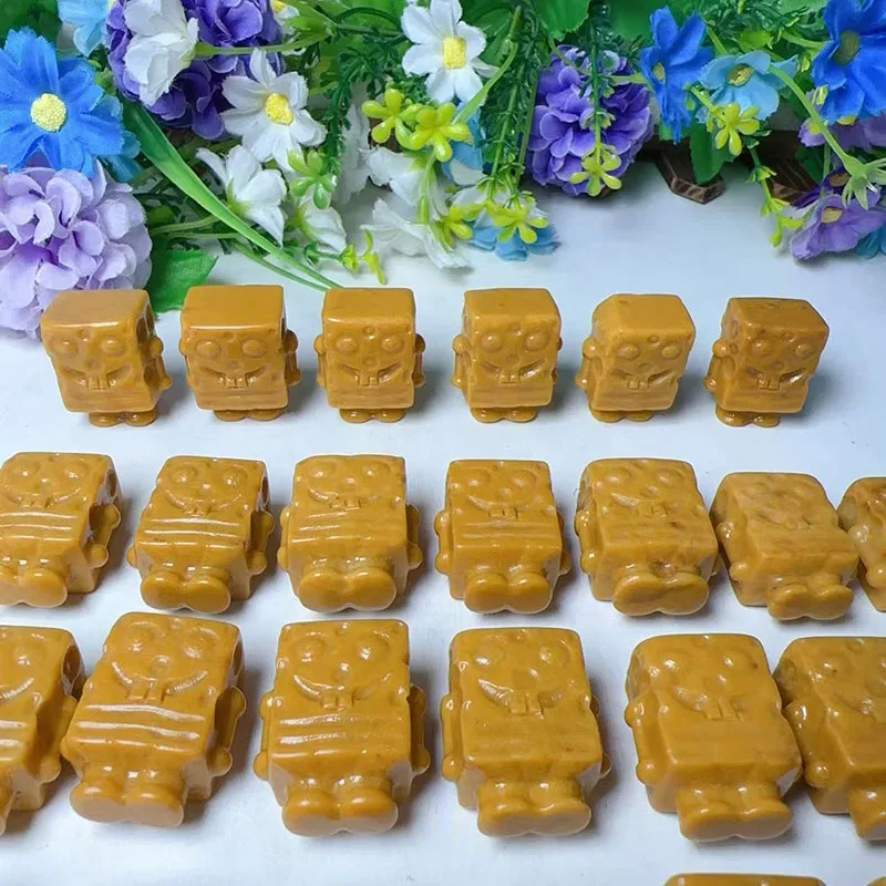 Wholesale Mini Crystal Healing Stone Carving Cartoon Figure Natural Hand Carved Yellow Jade Crystal Cartoon Figure