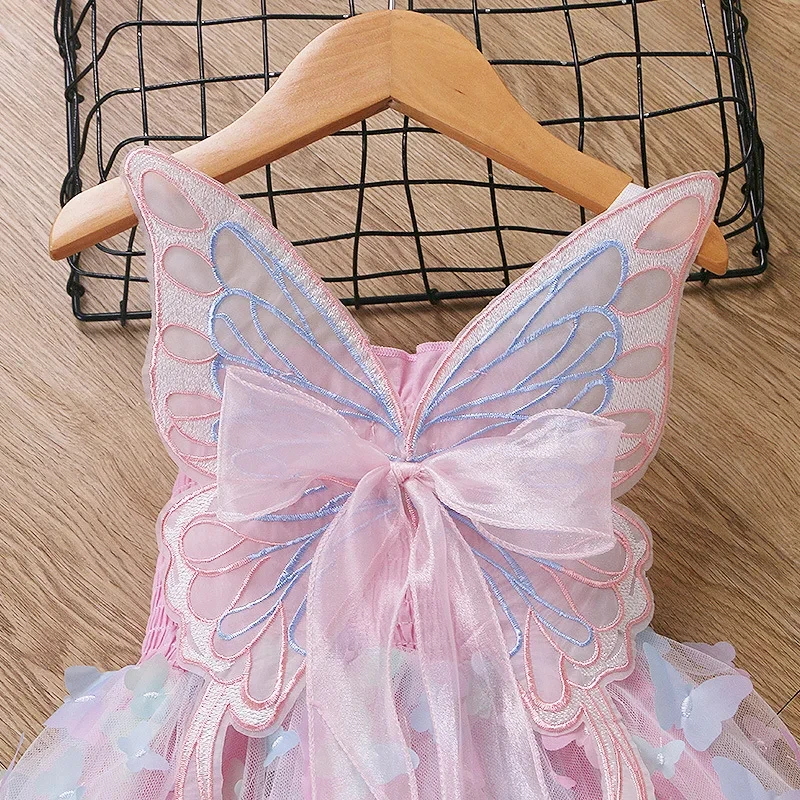 Conyson Girl Butterfly Wings Fairy Gauze Princess Dress Lovely Kid Summer Sleeveless Tulle Dress Child Birthday Party Gown Dress