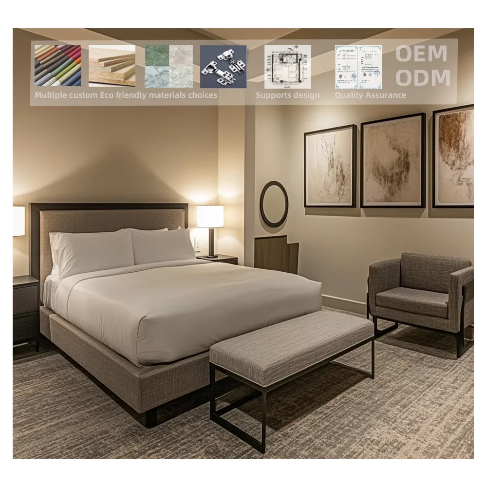Customizable Luxury Modern Hotel Room Furnishings Solid Wood Hotel Furniture Bed Set Hotel Bedroom Projects