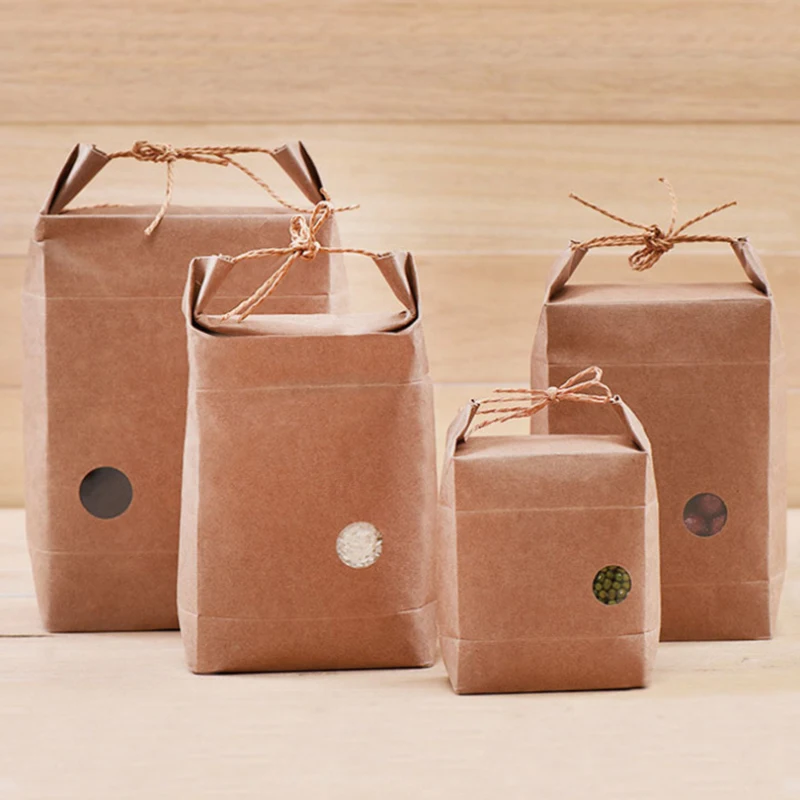 Tie rope Visual Hole Cylindrical Rice Soy Coarse Grain Bulk Food Waterproof Packing Kraft Paper Bag