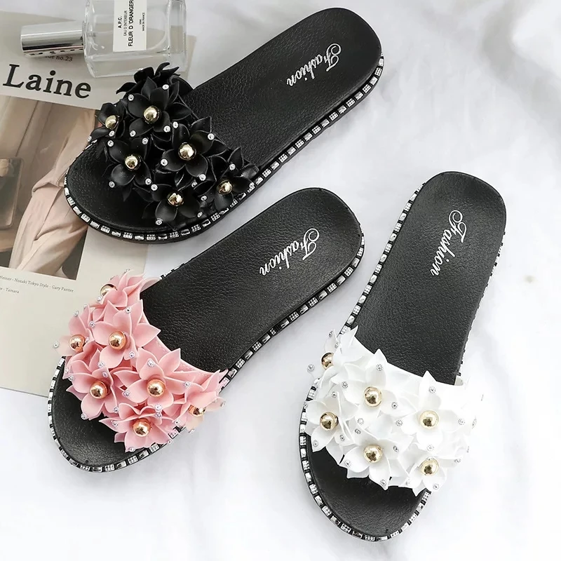 New Summer Women Slippers Peep Toe Solid Outdoor Pleated Ladies Shoes Flat Fashion Sweet Comfortable Female Footwear