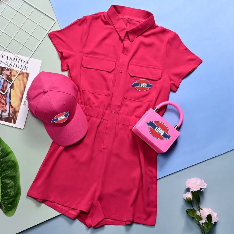  Summer Custom Logo Designer Branded Hat and Purses Outfits 3 Pieces Set Luxury Bodysuit for