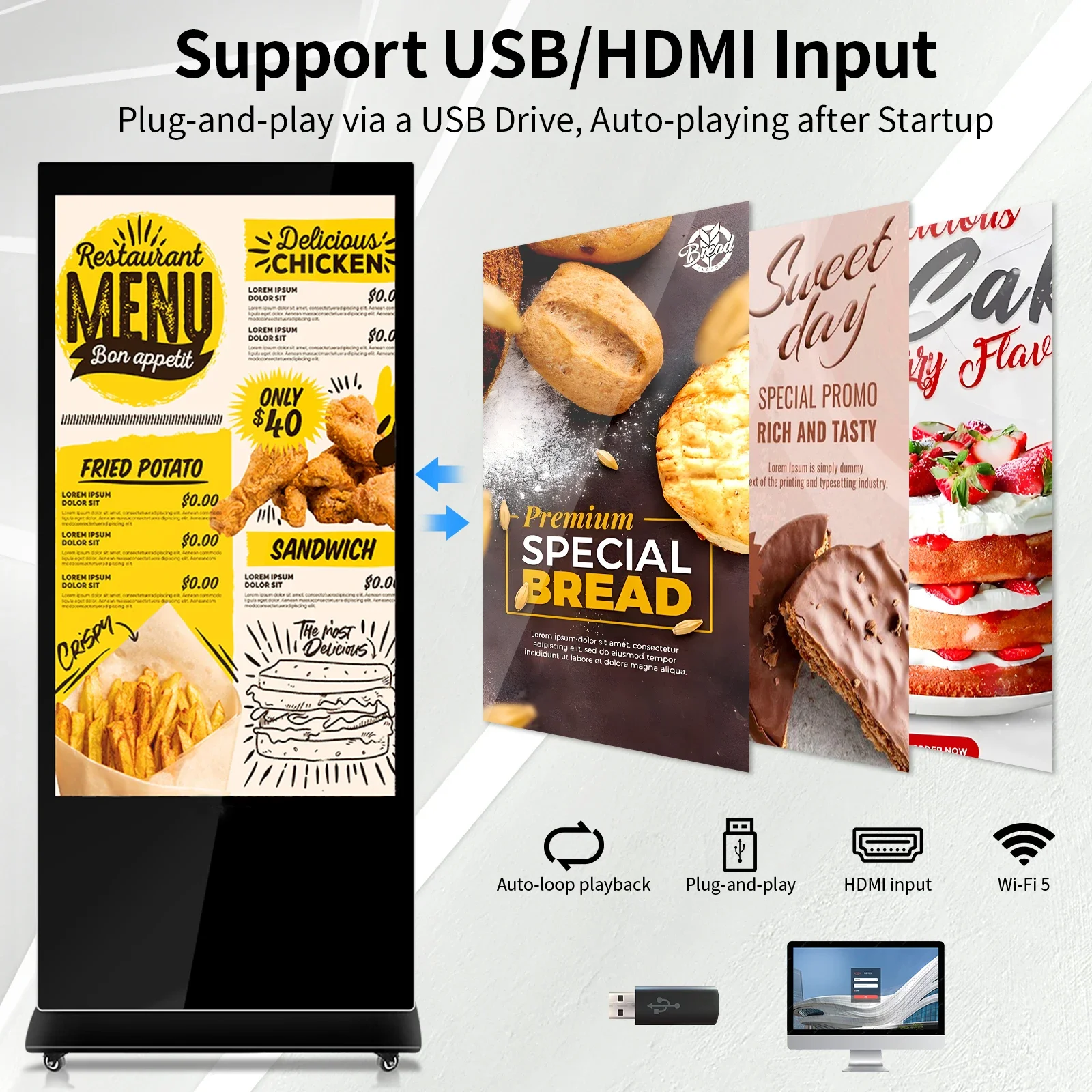 Напольный цифровой вывески киоск для помещений Android LCD рекламный сенсорный экран светодиодный плеер