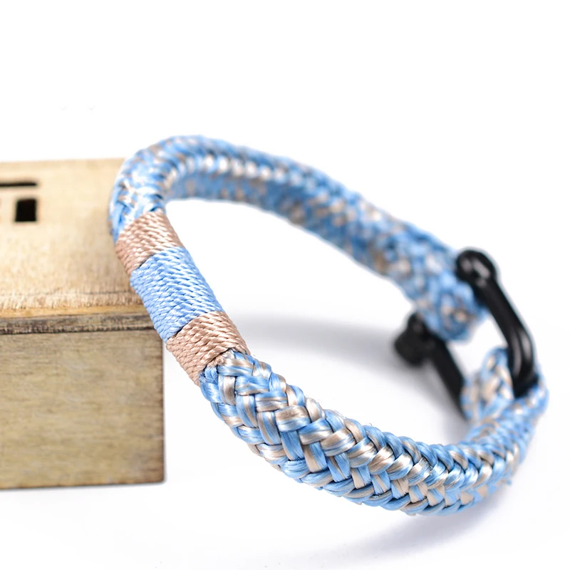 LONGJIE wholesale stainless steel buckle handmade outdoor nautical  men polyester rope bracelet for gift