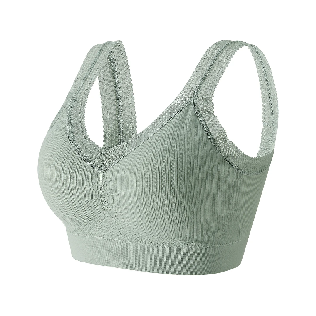 
Women V-Neck High Elastic Lace Strap Soft Thailand Latex Padding Wireless Seamless Sport Bra Bralette Crop Top Chest Wrap 