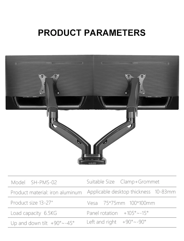 Dual Monitor Mounts Monitor Arms Stand Support, Full Motion Swivel gas spring for 10'-27' LCD Computer vesa Monitor