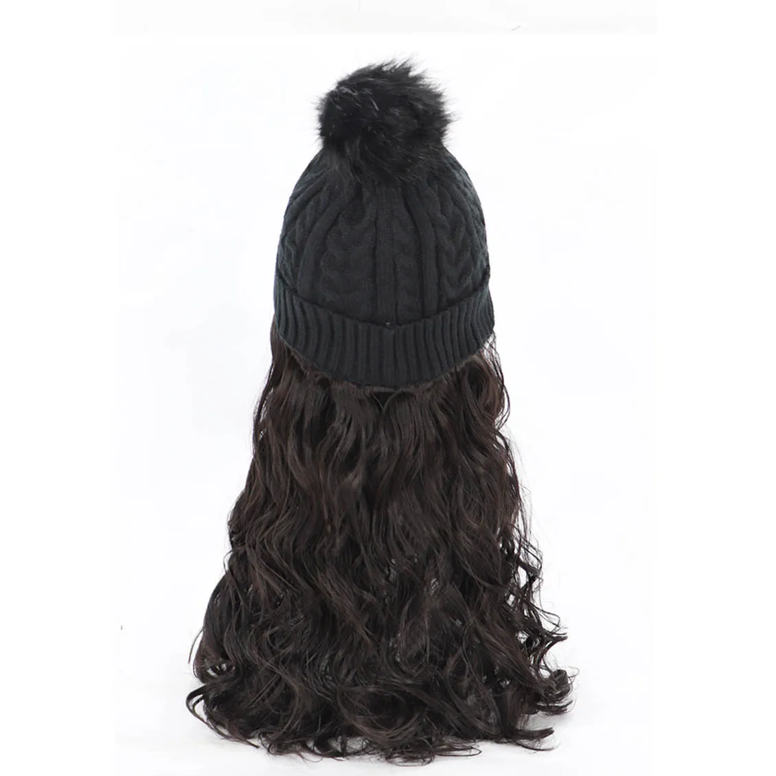Fashion Autumn Winter Warm New Wigs With Hat Long Wave Hair Beanie Hat With Wig