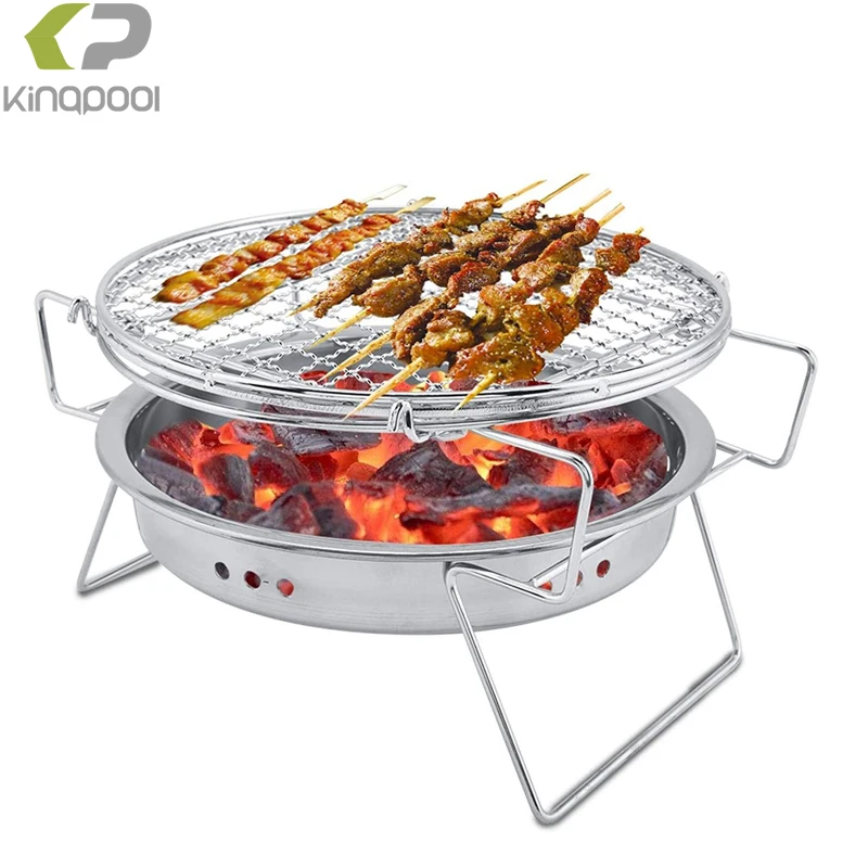 Kingpool Portable Stainless Steel Camping Wood Stove BBQ Grill Rack Korea Mini Outdoor Charcoal Barbeque Grills