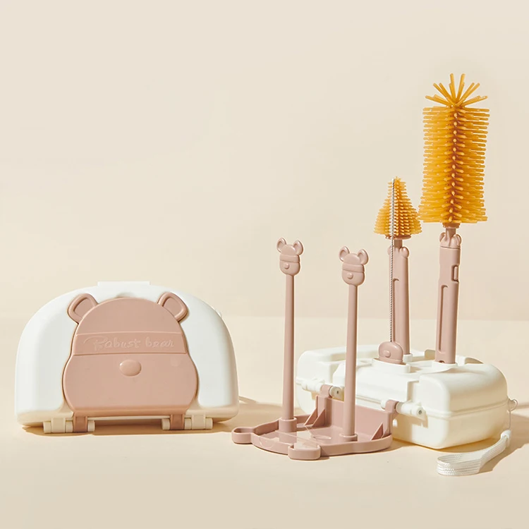 Baby Bottle Brush Set  Food Grade Easy Silicone Bottle Brush Travel Baby Bottle Cleaning Brush Set