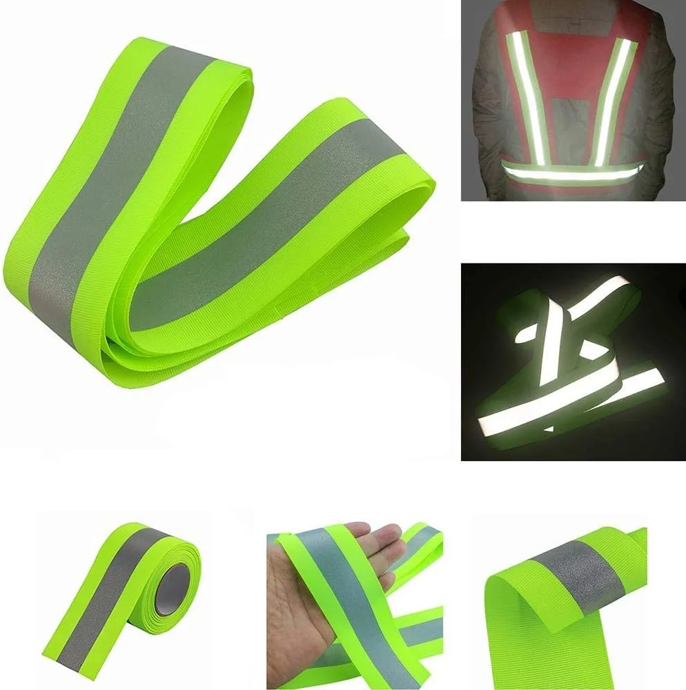 High Visibility Reflective Tape Sewn Safety Webbing 2 Light Width Warning Fluorescent for Clothes School Bag Raincoat Green