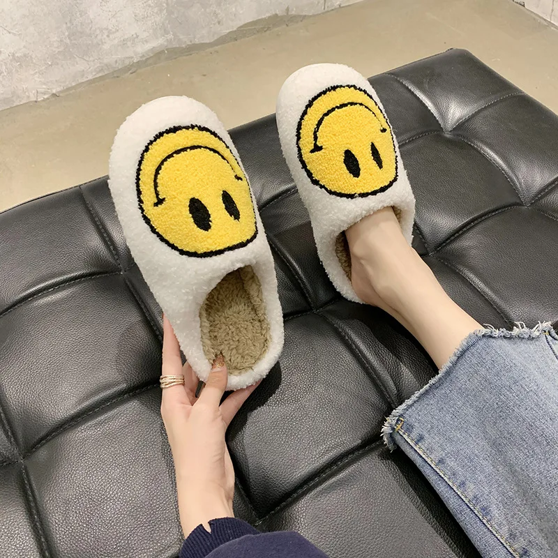 
Wholesale Winter Warm Indoor House Smile Fur Slippers Bedroom Smiley Face Slippers Sliders For Women Ladies 