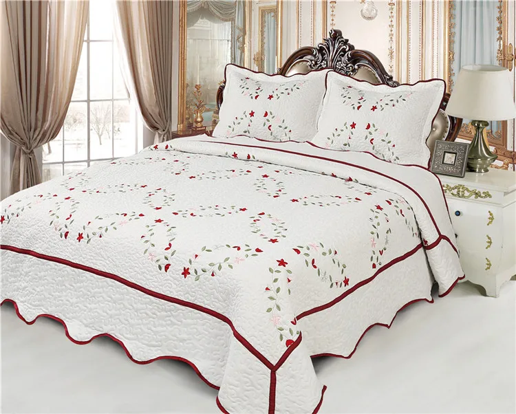 Coverlet Quilted Bedspread Embroidery  Quilts China Microfiber Bedspread Set Comforter Sets 3pcs Quilt Colcha Coverlets Bedding