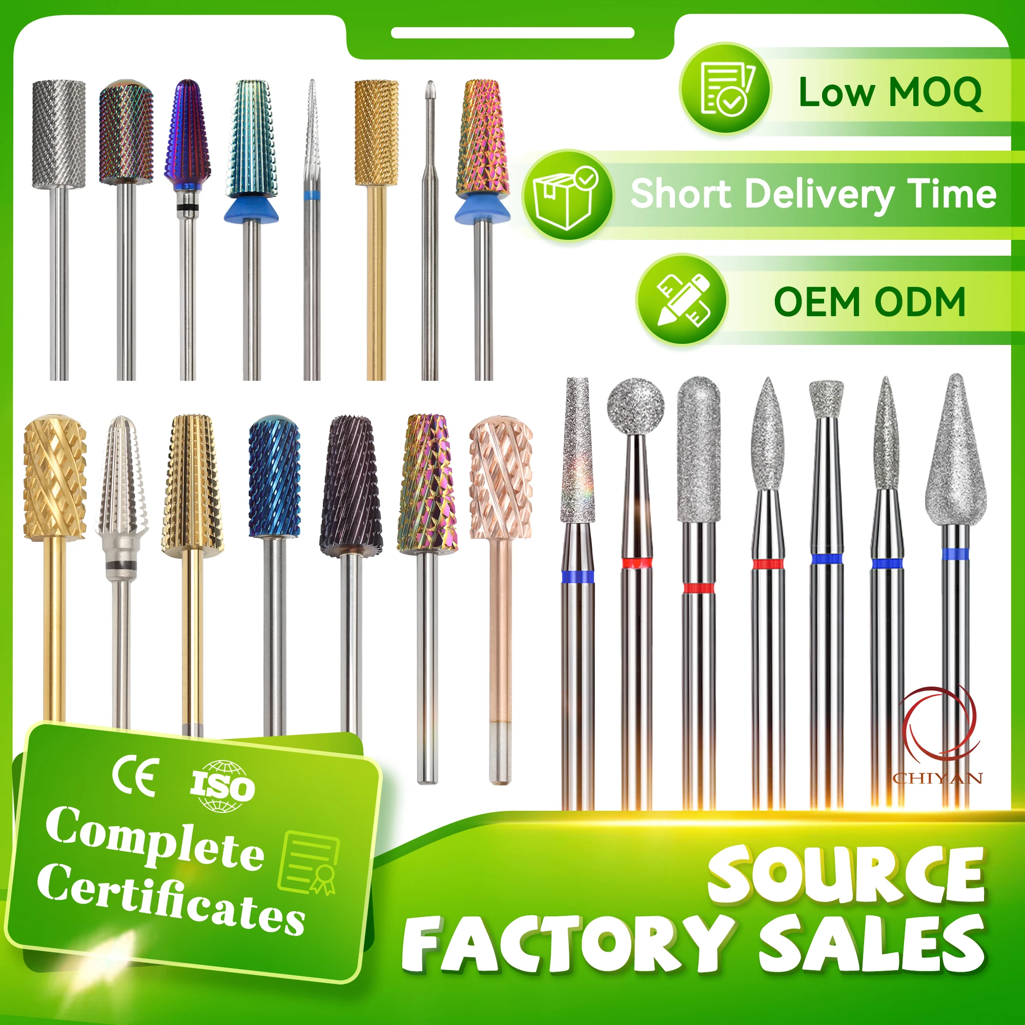 Tungsten Nail Drill Bit Set 10pcs Tornado Volcano Cone Large Barrel Long Life Nano Purple 4XC Carbide Nail Drill Bit