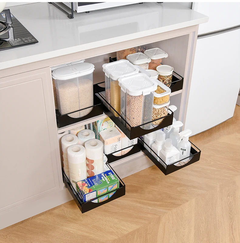 Draw and collect basket kitchen shelves cabinets cabinets layered drawer type box sink pull basketNo punching Household use