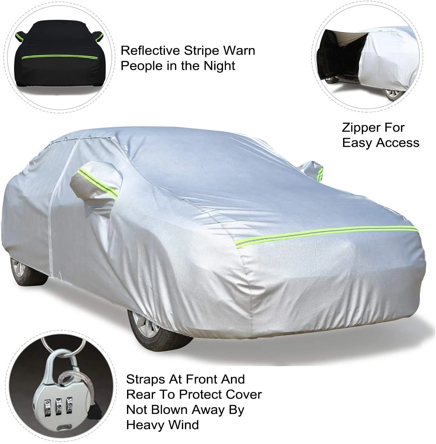 Silver Safety Reflective strip automatic car cover universal car cloth