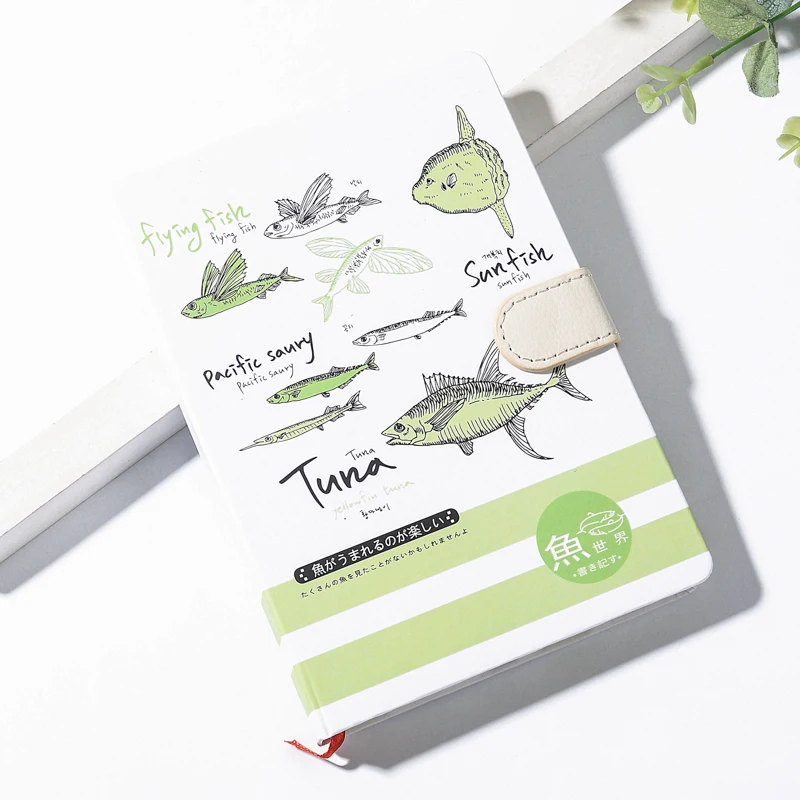 Japanese Small Awake Magnetic Clasp Notebook 80sheets Ruled Notebook Fish a5 Diary