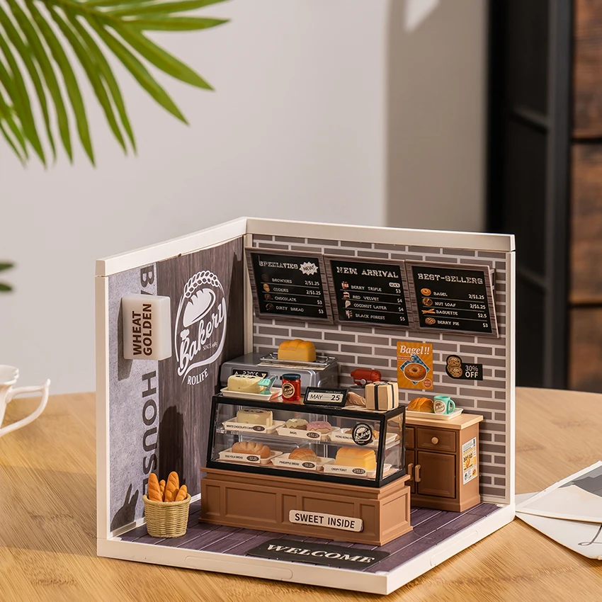 Robotime Rolife Contact Get 25% off 3D Plastic Puzzle DW005 Golden Wheat Bakery DIY Miniature Doll House With Light