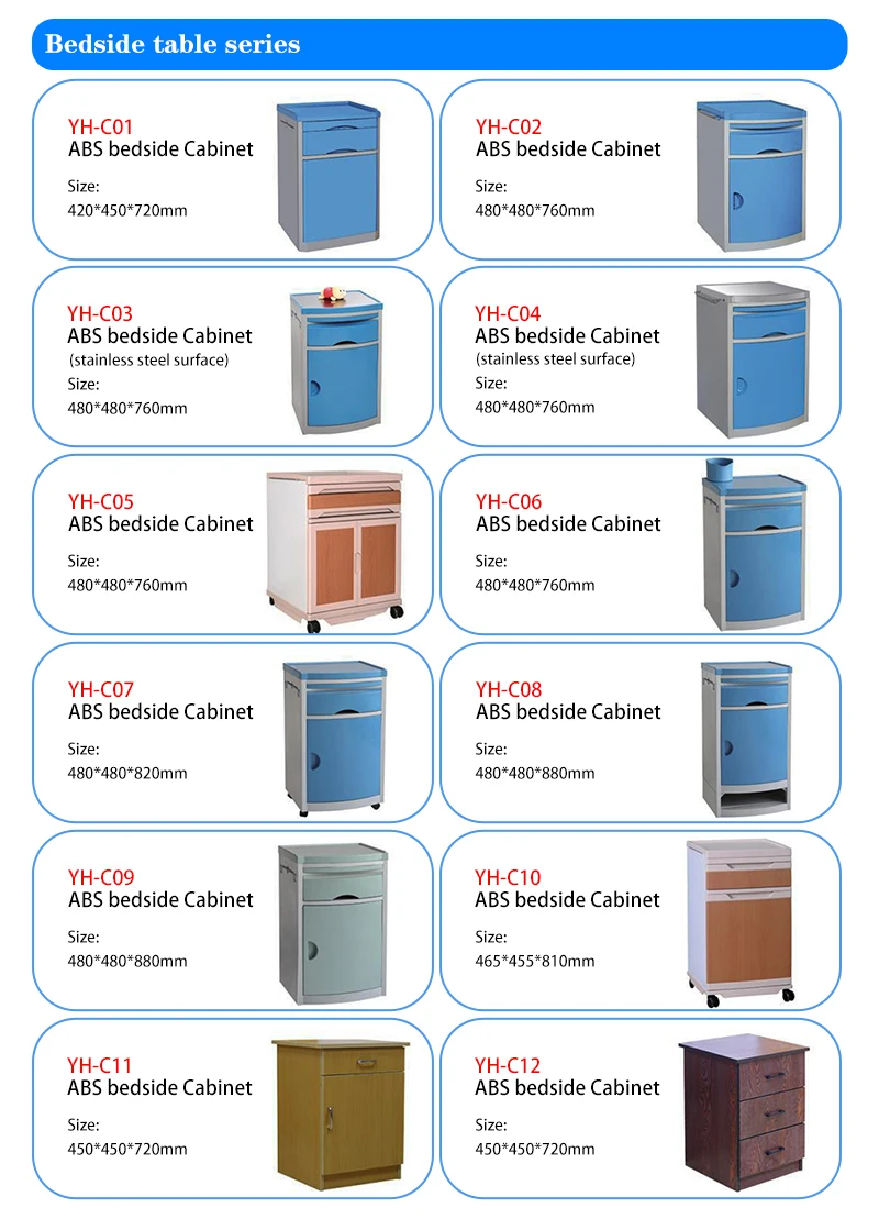 YH-C01 Hot Sale Medical ABS plastic mobile hospital beside cabinet medical bedside locker table for clinic