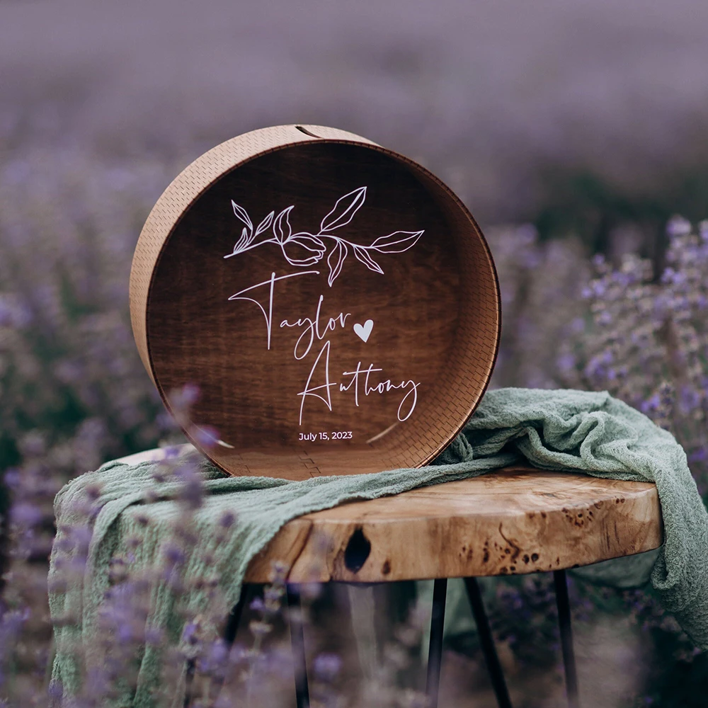 Personalized Wooden Card Box for Weddings Acrylic Glass Printed Memory Box for Cards Gifts Couple Place Cards Table Numbers